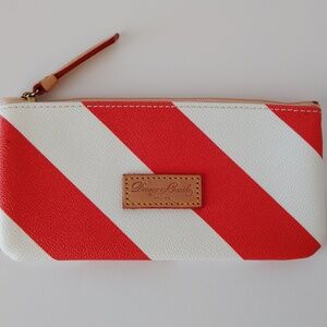 Dooney & Bourke Pebbled Leather Coin Money Purse Wallet Red White Stripe